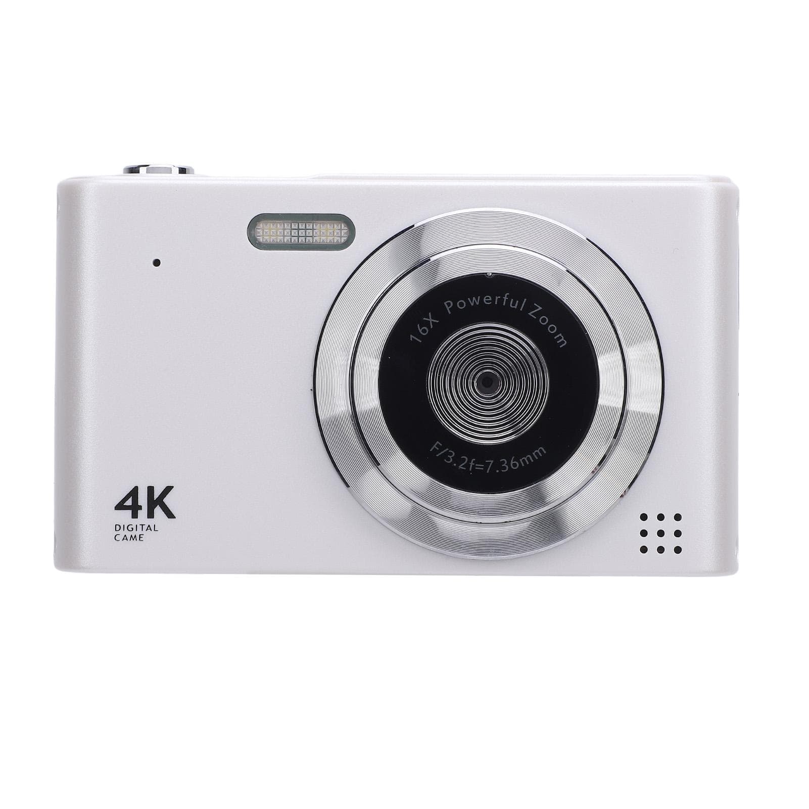 Digital Camera 16x Zoom 4K 48MP 2.4 Inch IPS Screen Anti Shake Video Recording Compact Digital white