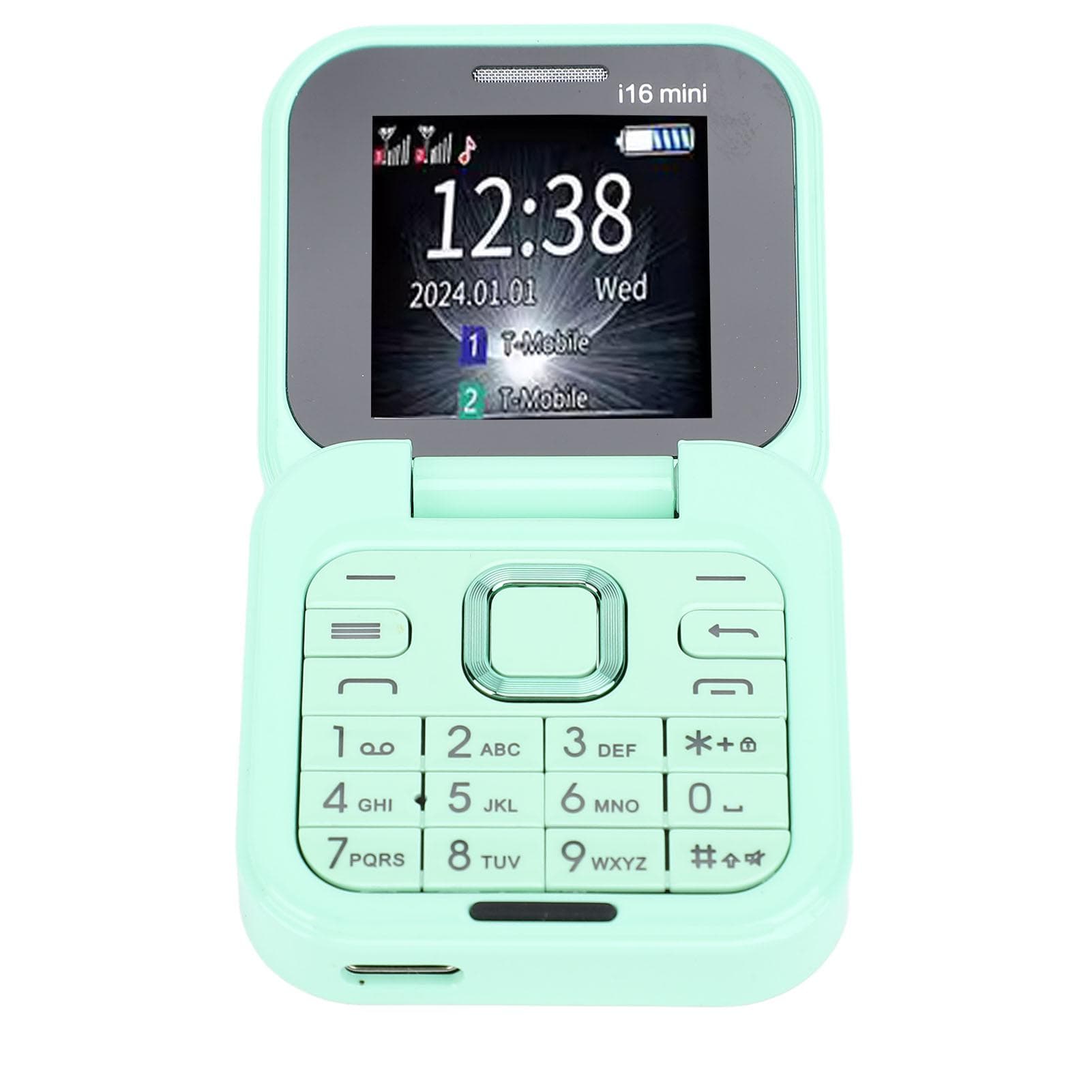 Small Flip Phone Foldable Internal and External Double Screen HD Camera Flip Mobile Cell Phone Pink green
