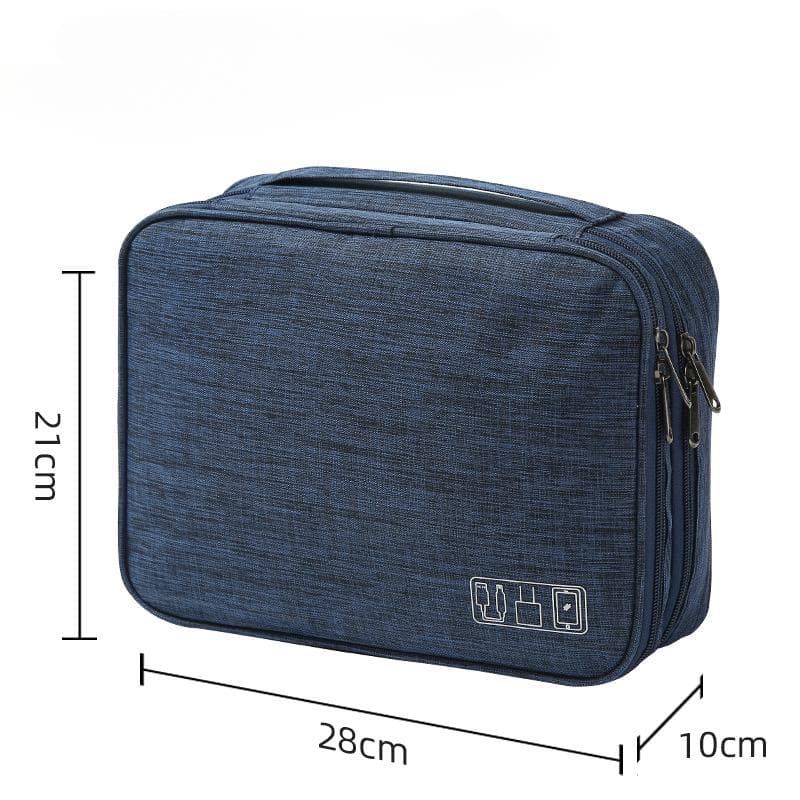 Travel Cable Storage Bag Portable Waterproof Digital Electronic USB Data Cable Charger Plug Storage Cable 2Layer(28x10x21cm) Dark blue