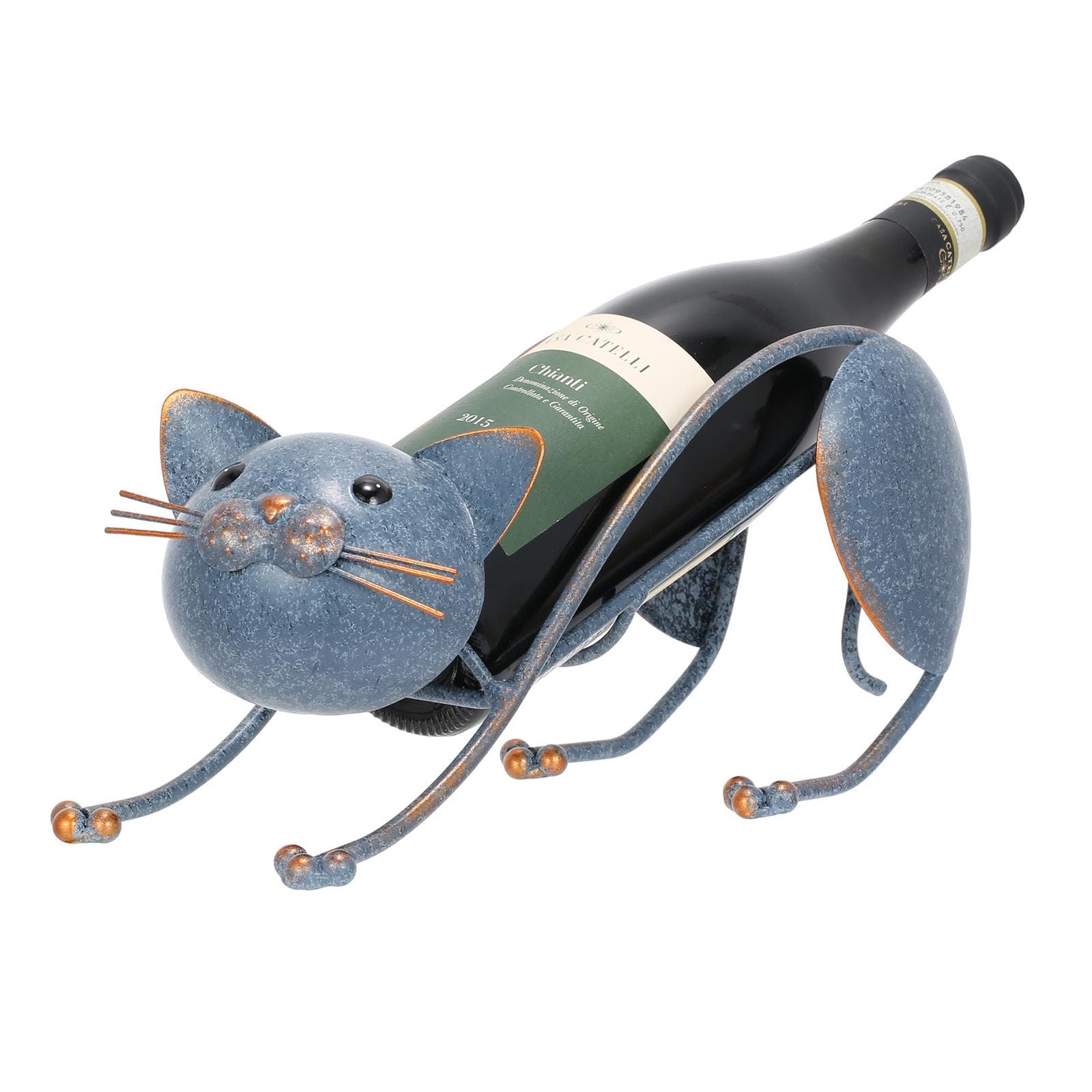 Tomfeel Iron Wine Holder Lying Cat Wine Rack Metal Winebottle Holder Freestanding Wine Rack Home blue