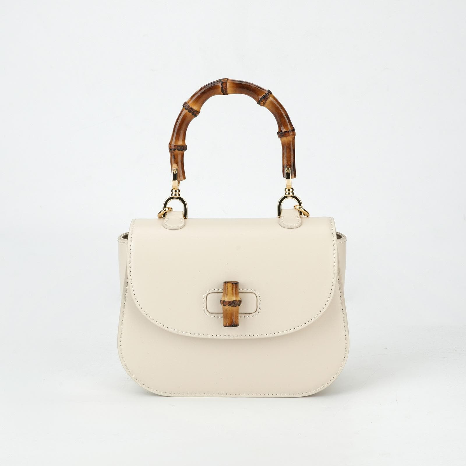 Spring Bamboo Section Handbag, Leather Women's Bag, High-end Commuter Versatile Single-shoulder Bag, Crossbody Bag for Women 15.5*9.8*15cm white