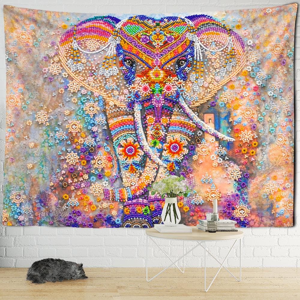 Mandala Elephant Tapestry Wall Hanging Colorful Painting Bohemian Tropical Landscape Home Living Room Decor Cloth 95x70cm