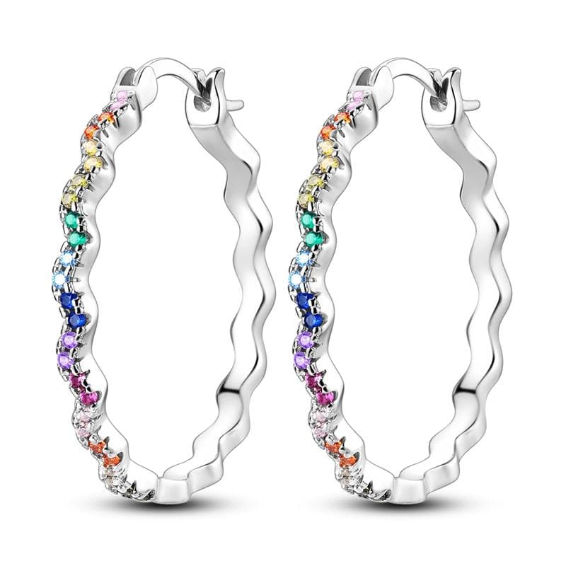 925 Silver Minimal Circle Hoop Earrings For Women Colorful Purple Blue Zircon Round Circular Big Earrings Classic Fine Jewelry SEE124