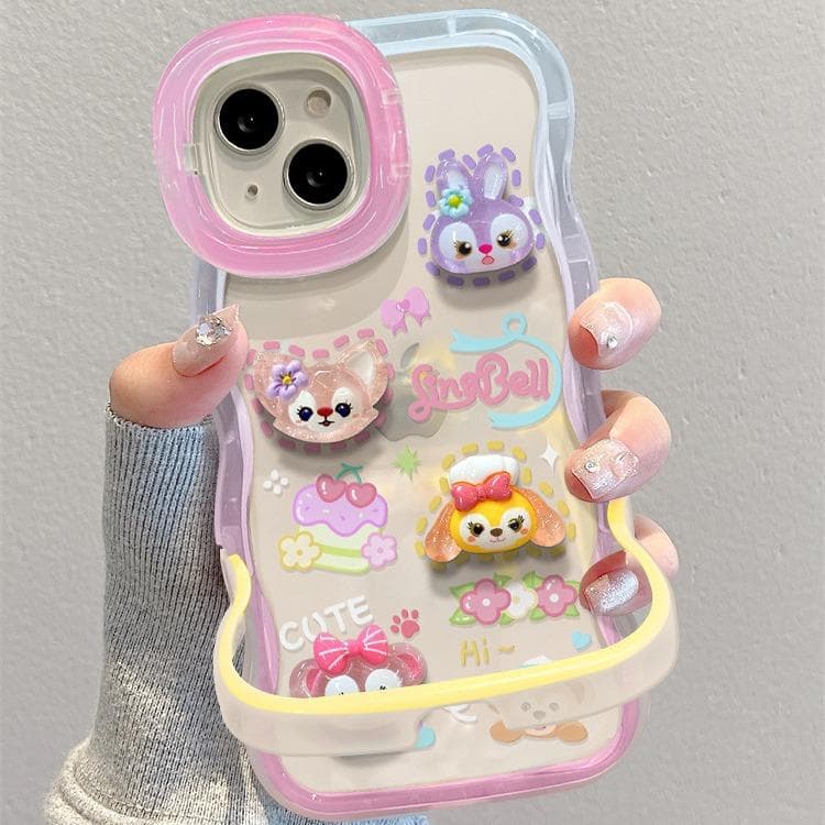Applicable To Apple 15 Mobile Phone Case IPhone 13 Transparent Cartoon Three-dimensional Figure 14 Wavy Side Invisible Double Bracket 12 iPhone XS Max