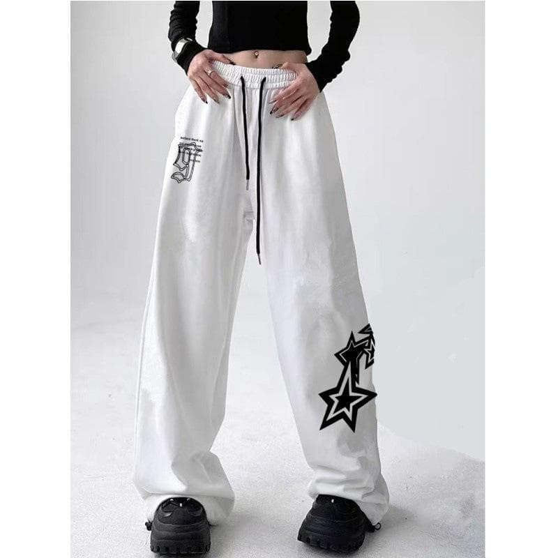 Spring and Autumn New Drawstring Hip Hood Pants Women's New High Street Design Printed Wide Legs Sports Leisure Pants 2XL