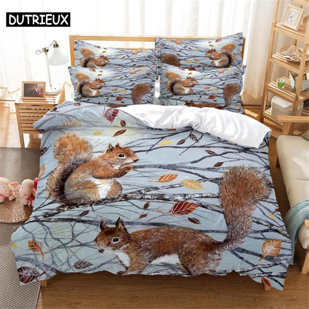 3D Squirrel Bedding Set Queen Bedding Duvet Cover Set Bedding Set Bed Cover Cotton Queen Bedroom Bed Cover Set Bed Set Bedding 150x200cm 3pcs&set