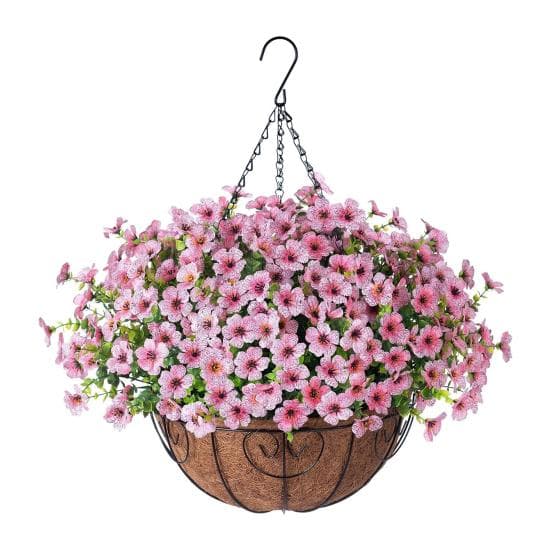 Artificial Flowers Hanging Basket Faux Flowers with Eucalyptus Leaves Hanging Planter Includes Flowers for Spring Summer Front Porch Garden Patio