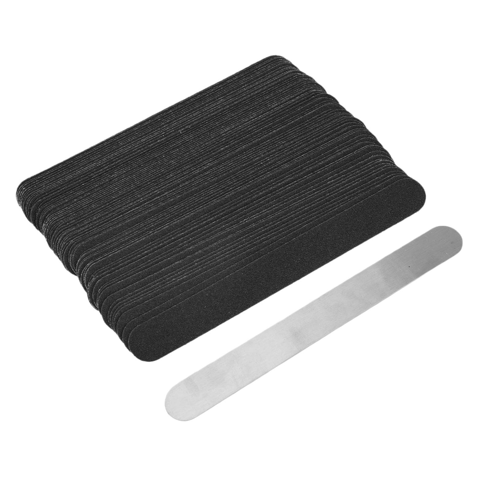 100 Pcs Replacement Nail File Strip Kit with Reusable Stainless Steel Nail File Base Plate