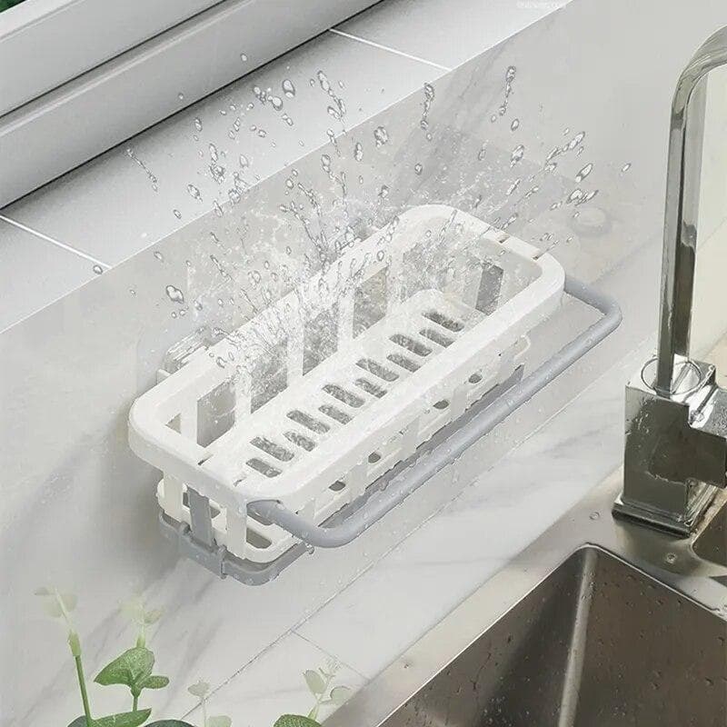 Kitchen Sponge Sink Holder Punch-free Dish Drain Rack Storage Shelf Bathroom Shelves Hanging Rack Organizer Accessories white