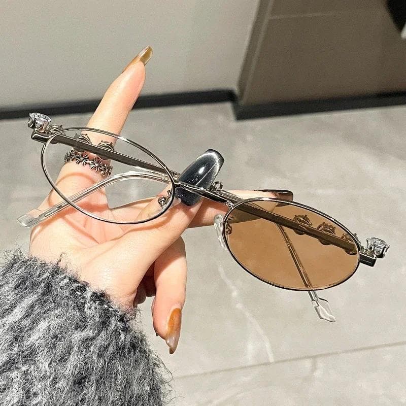 Blue Light Blocking Glasses Small Frame Diamond Color Changing Vintage Metal Photochromic Eyewear Eye Protection -4.0