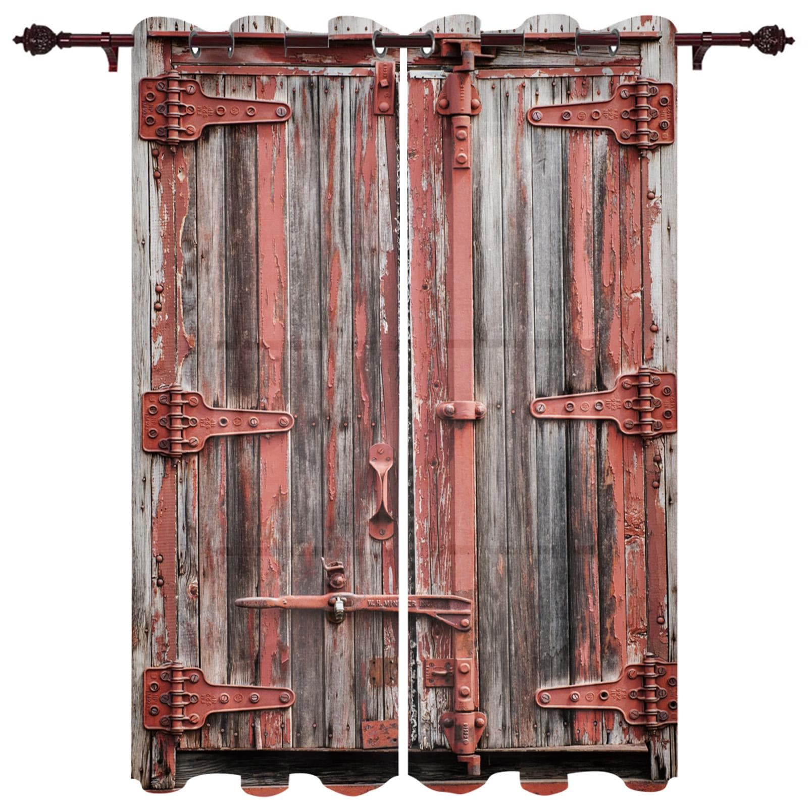 Wooden Door Retro Style Window Curtain Bedroom Living Room Window Drapes Kitchen Decoration Blinds Curtain 135W x 160H(cm) x1