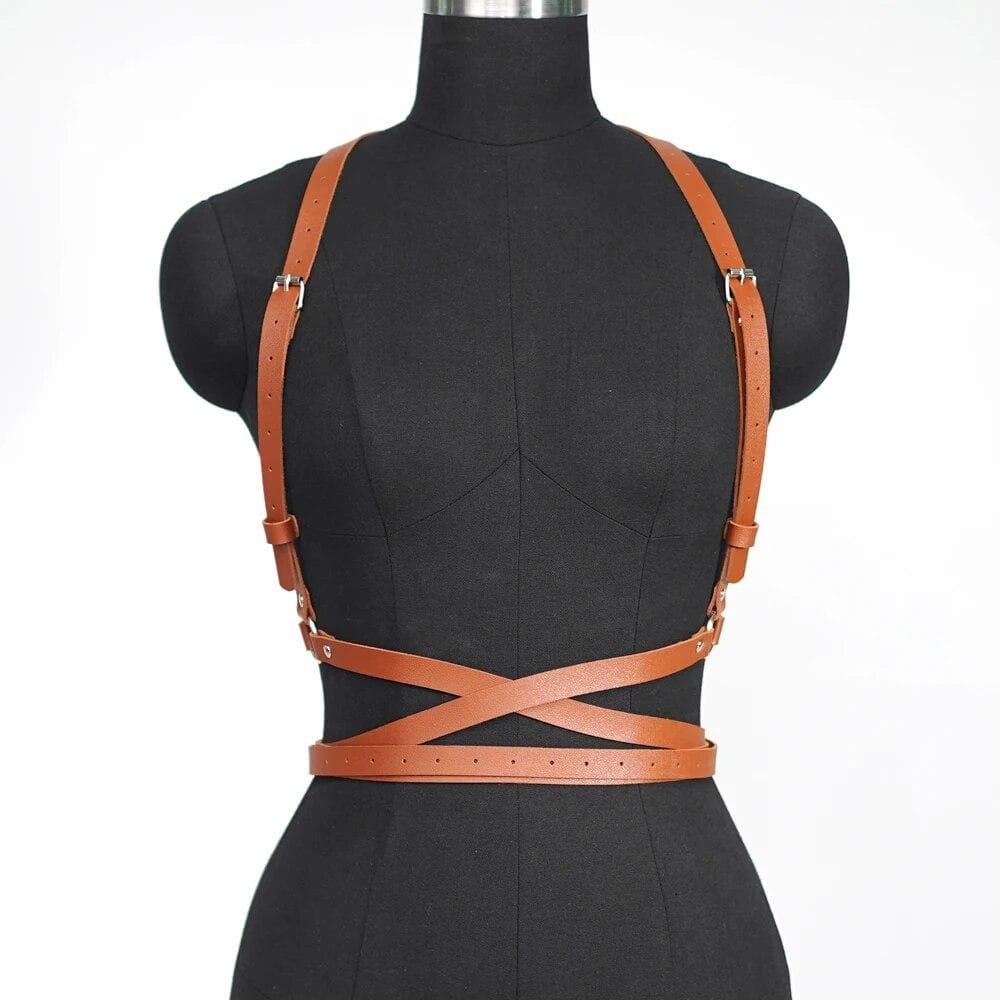 Women Fashion Punk Harness Belts Harajuku Chest Harness corsett Belt Suspenders for Women Waist Belt Gothic Clothing Accessories brown