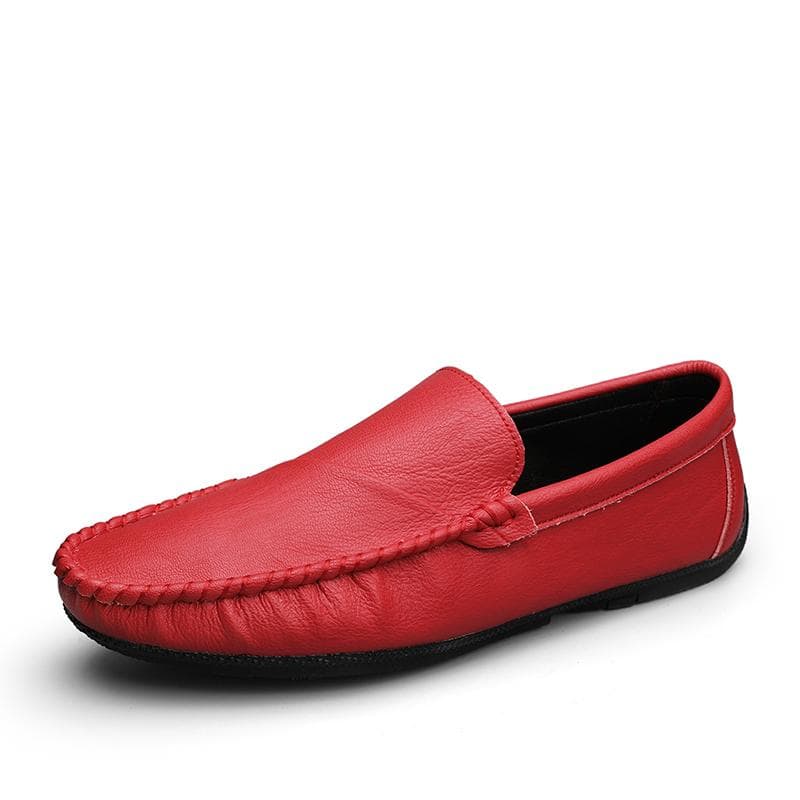 New Handmade Men's Loafers Lightweight Casual Shoes Ultra-light Male Driving Shoes Flats Sole Slip-on Business Flats Moccasins 41 red
