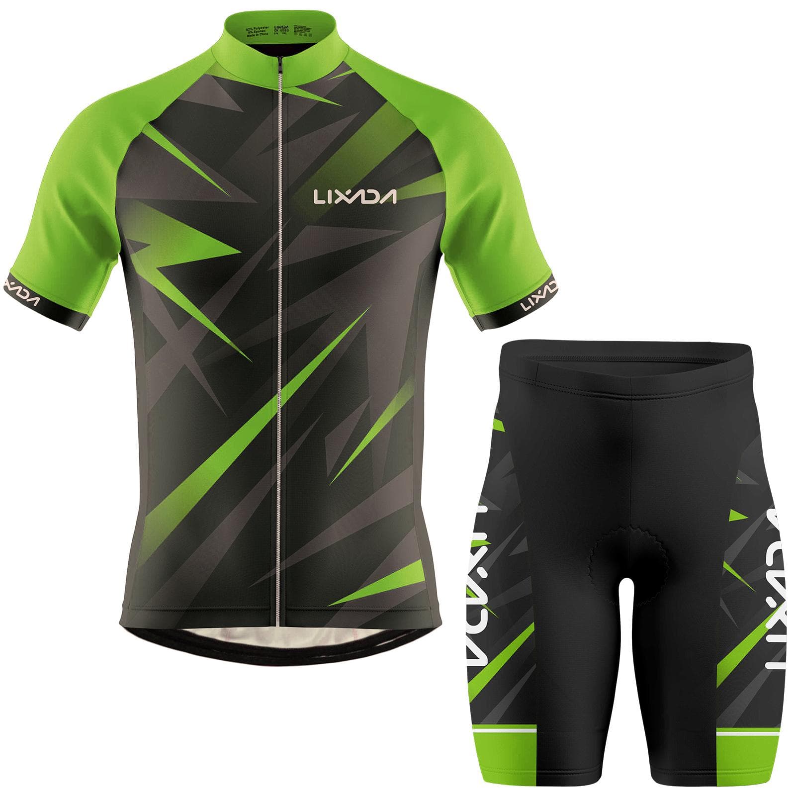 Lixada Men Cycling Jersey Breathable Short Sleeve Bike Shirt and Padded Shorts MTB Bicycle Clothing S green