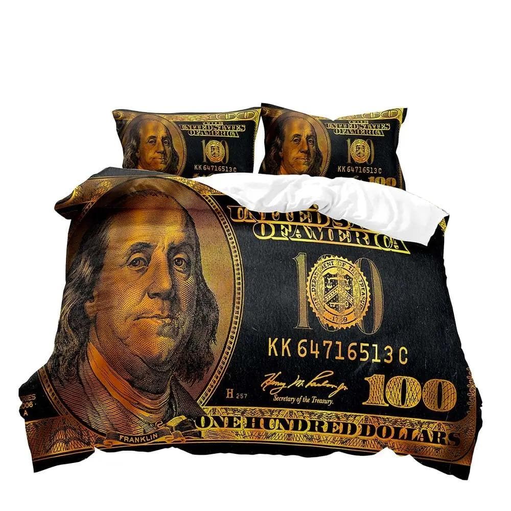 Luxury Money Duvet Cover, Black Bedding Set, Dollar Bill Comforter Quilt Cover, Bedroom Decor for Men, 2 Pillow Shams 3 Pieces 70x133cm 2pcs