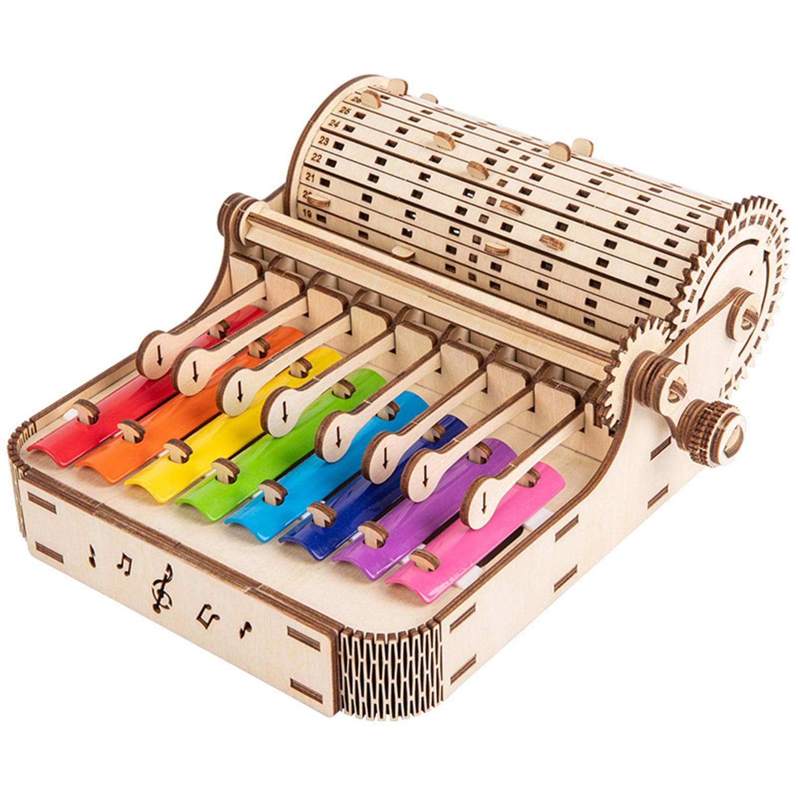 8-Tone Xylophone Piano DIY Kit 8-Note Colorful Xylophone Hand Crank Vintage Wooden Glockenspiel