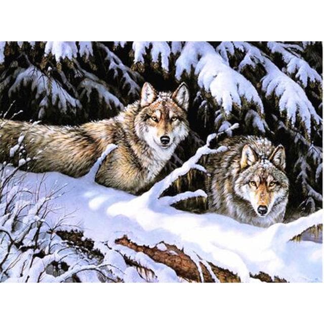 DIY 5D Diamond Painting Wolf Animal Mosaic Kit Cross Stitch Diamond Embroidery Full Drill Round 30X40CM brown