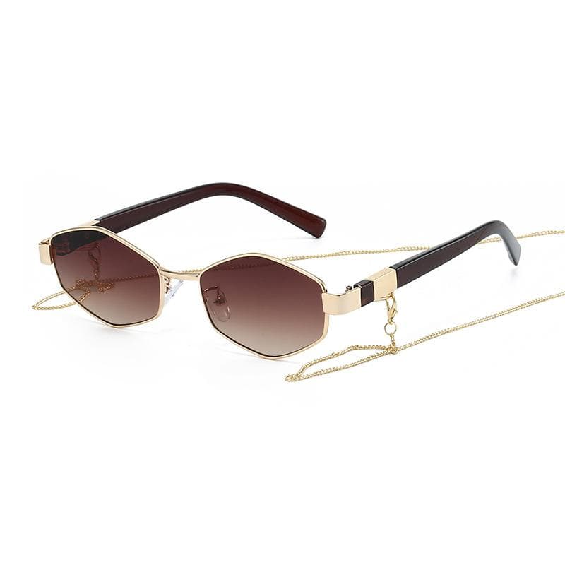 Ins New Luxury Polygon Gradient Sunglasses Women Men UV400 High Quality Chain Design Casual Shades Personality Temple as picture