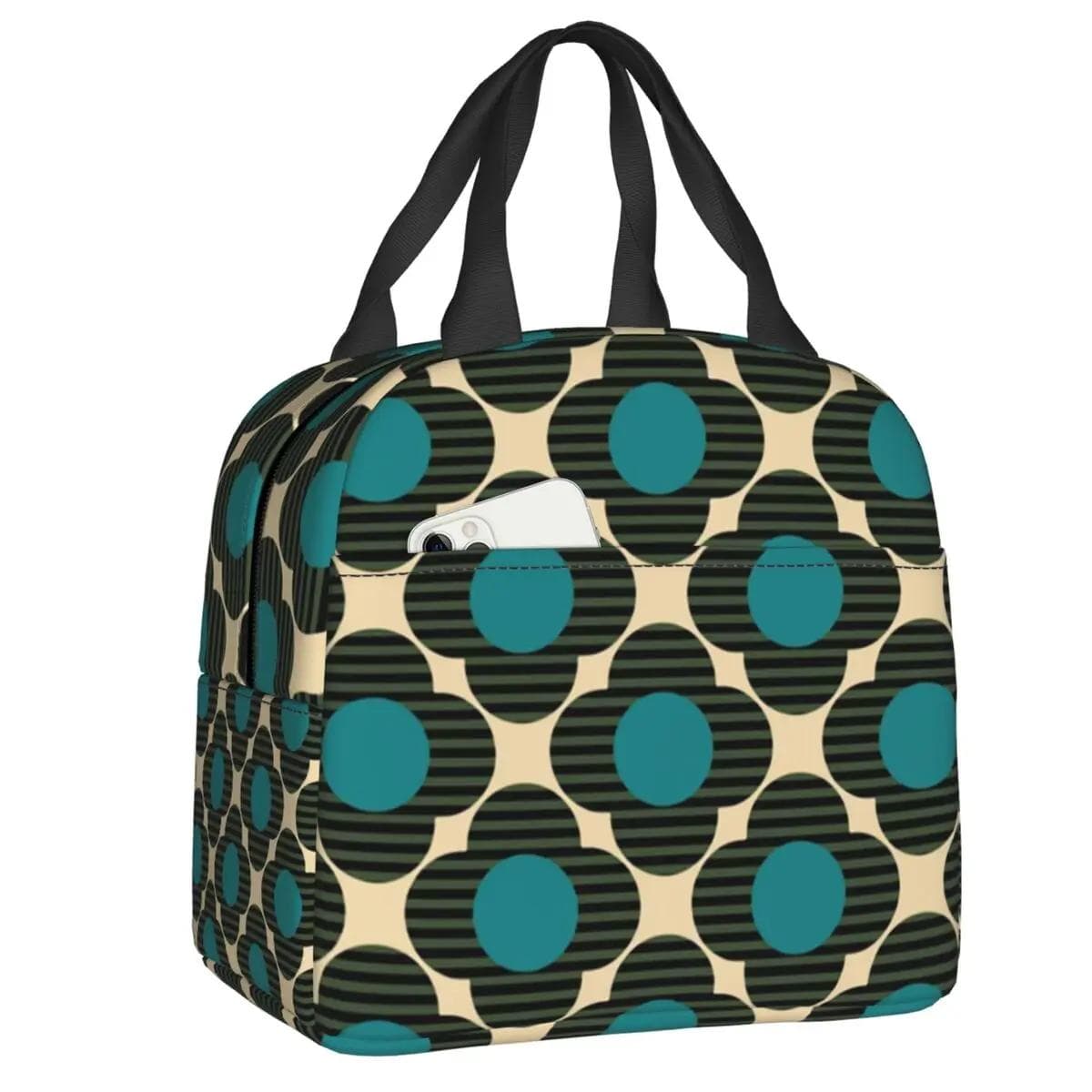 Orla Kiely Bubble Flowers Insulated Lunch Bag for Women Leakproof Scandinavian Thermal Cooler Lunch Tote Beach Camping Travel 22x20x13CM silver