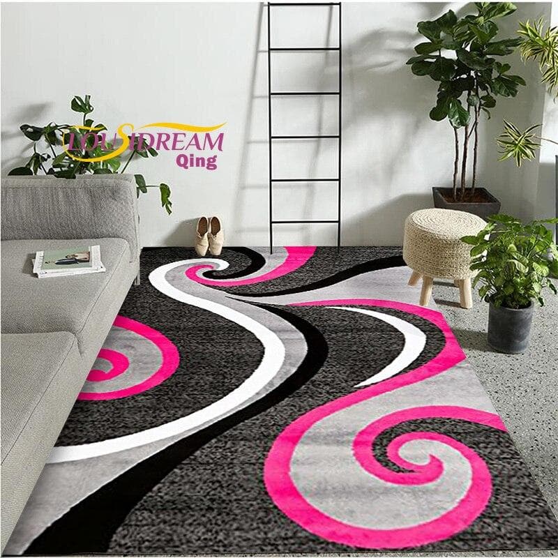 Modern Fashionable Fluffy Soft Rug Red Black Swirl White Area Rug Carpet Modern Abstract carpet 60x90cm