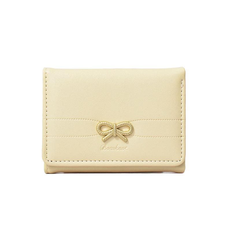 Fashion Wallets Girls Cute Bow Small Wallet Aesthetic Card Holder Classic Three Fold Purse For Women Student Simple Coin Pouch yellow
