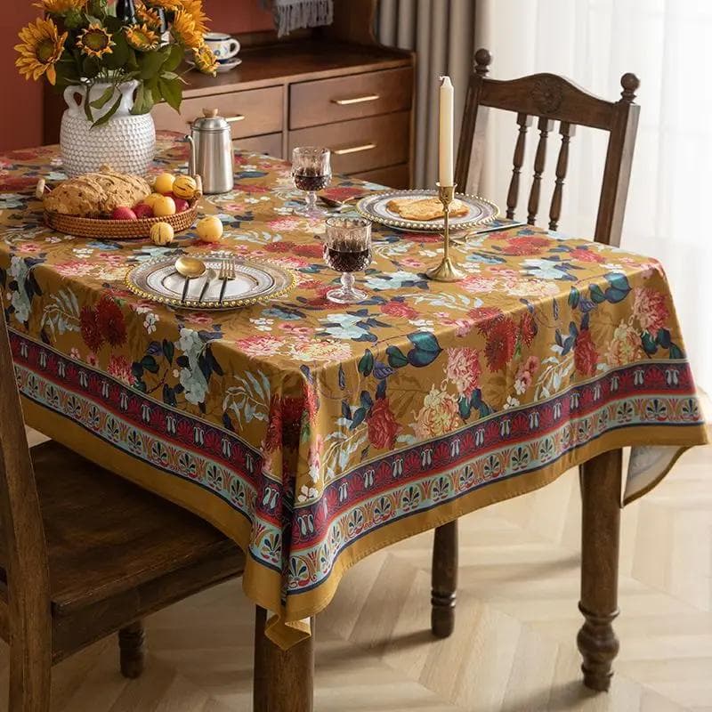 Flower Patterned Dustproof Tablecloth Restaurant Printed Rectangular Table Cover Rural Style Luxury Decorative Background Cloth 140x220cm 1pcs