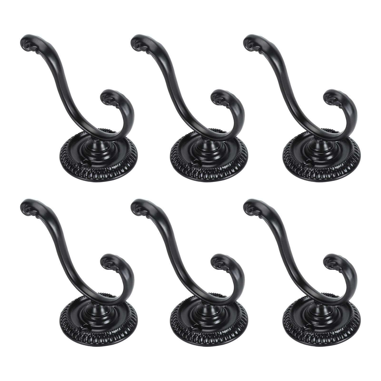 6PCS Coat and Hat Hook Zinc Alloy Black Color Wall Mounted 2 Claws Retro Coat Hook with 26 Screws
