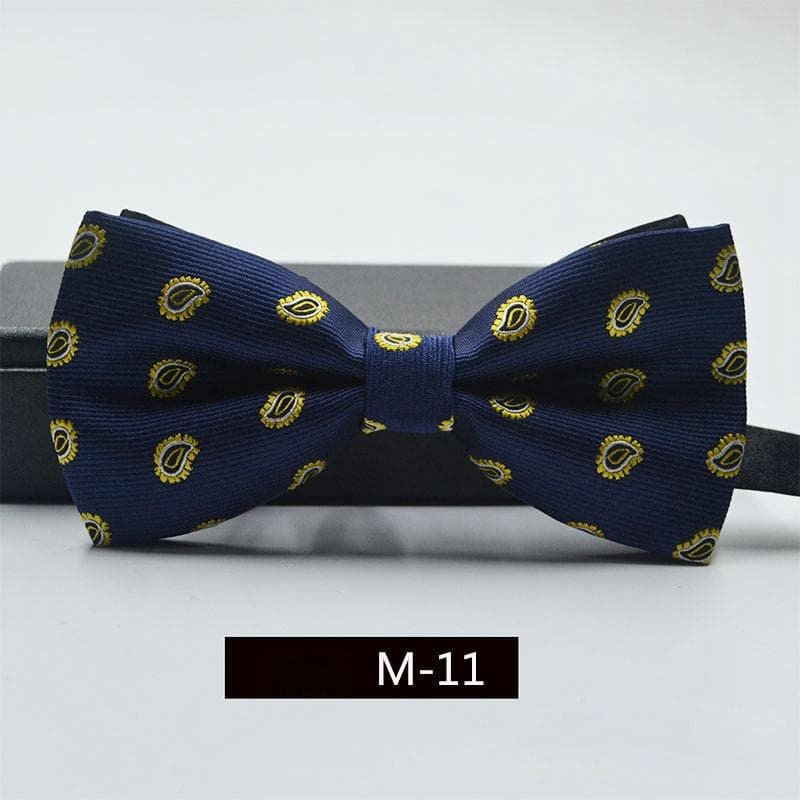 Striped Formal Satin Bow Tie Wedding Classic Adjustable Neckties Fashion Men 6*11cm navy blue