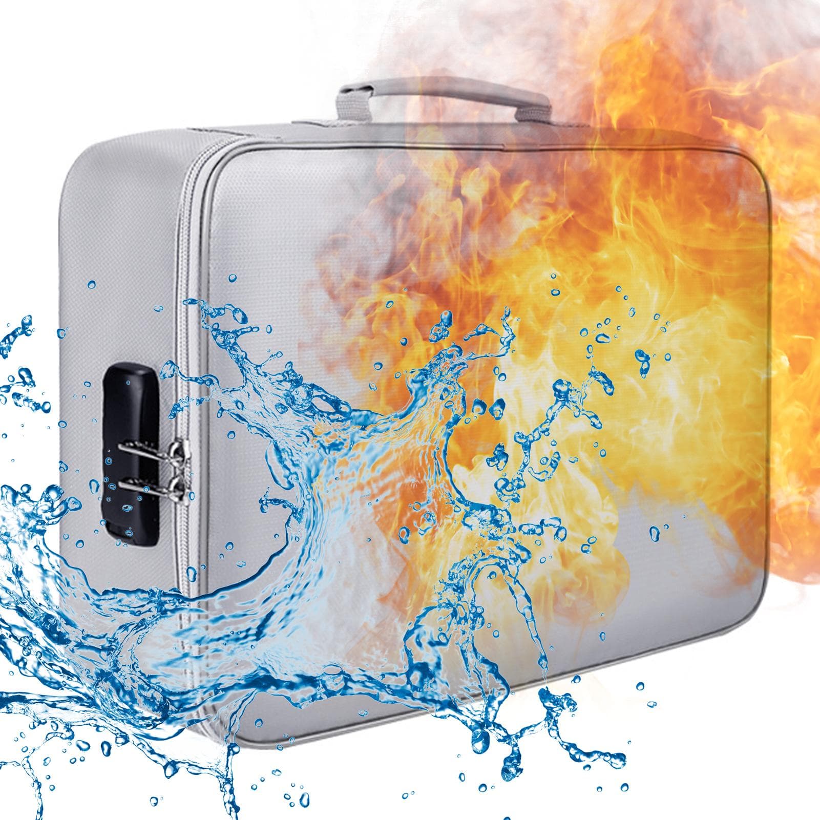 Fireproof Document Bag with Zipper Closure Fire & Water Resistant Money Bag Storage Pouch Organizer With Lock silver