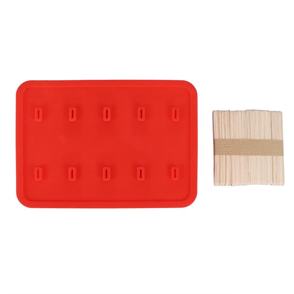 10 Cells Silica Gel Frozen Ice Cream Mold Popsicle Maker with 50 Sticks (Red) red