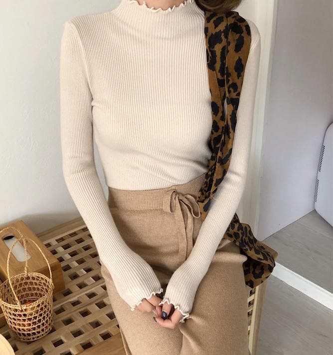 SURE XIAO STORY High Elastic Solid Sexy Knitted Sweater Pullovers Women Winter Winter Fashion Slim Sweater Women Tops One Size apricot