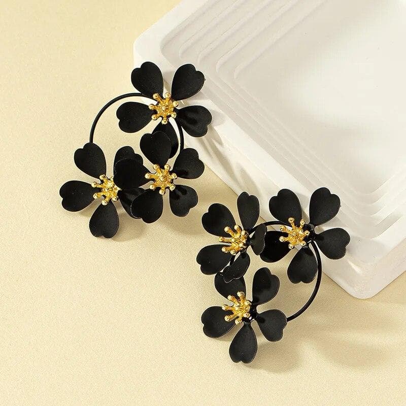 Bohemian Dangle Earrings Female Romantic Three Camellia Flower Korean Earrings for Women Luxury Designer Fashion Jewelry black