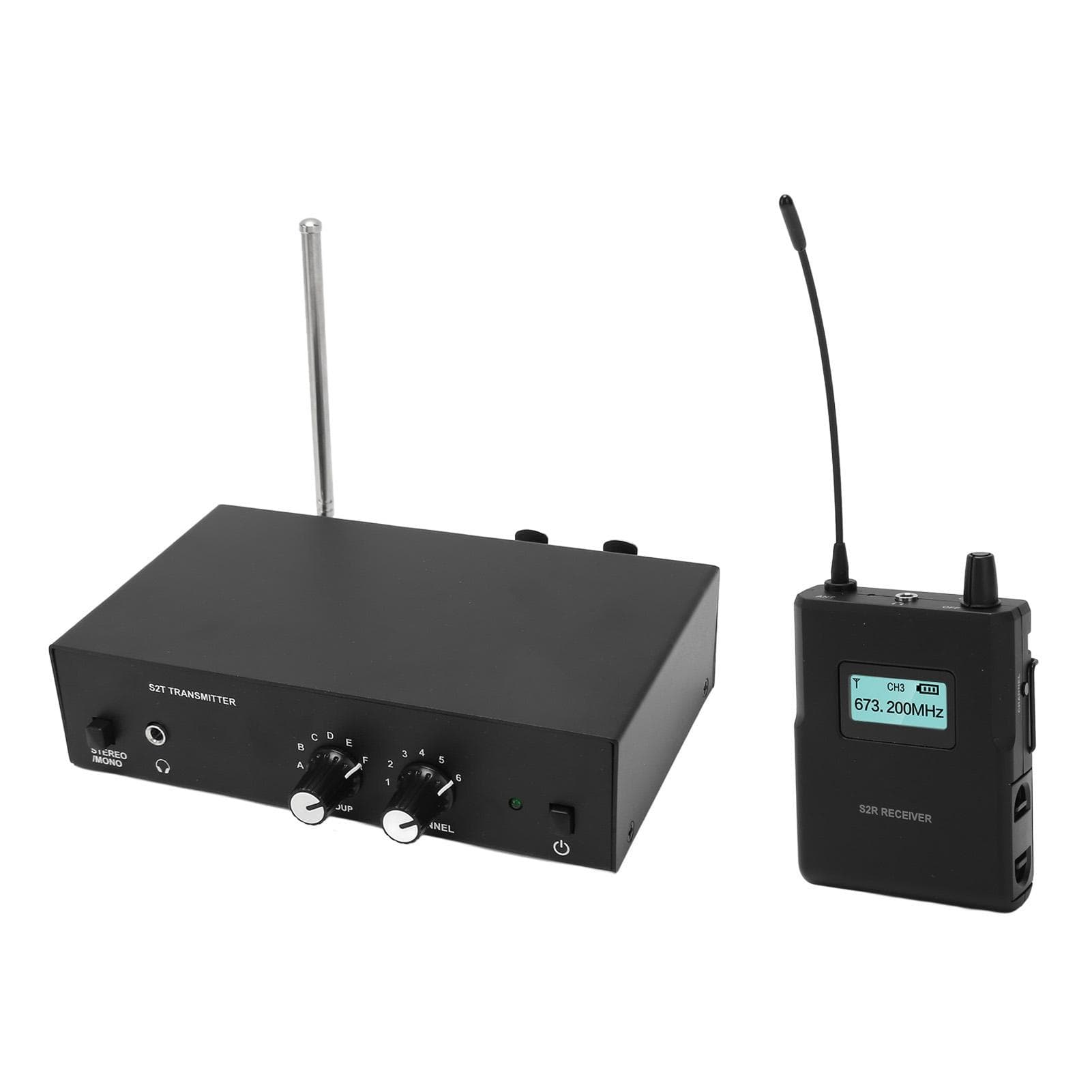 Wireless Monitor System 526MHz to 535MHz Stereo Ear Monitor Transmitter Receiver for Live Streaming US Plug