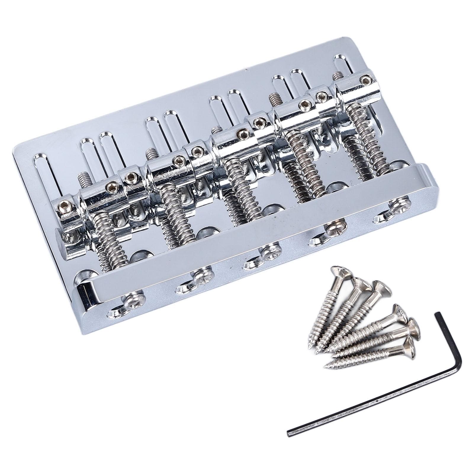 Electric Bass Bridge 5 String Bass Saddle Bridge Thickened Tailpiece Bridge Replacement with Screws silver
