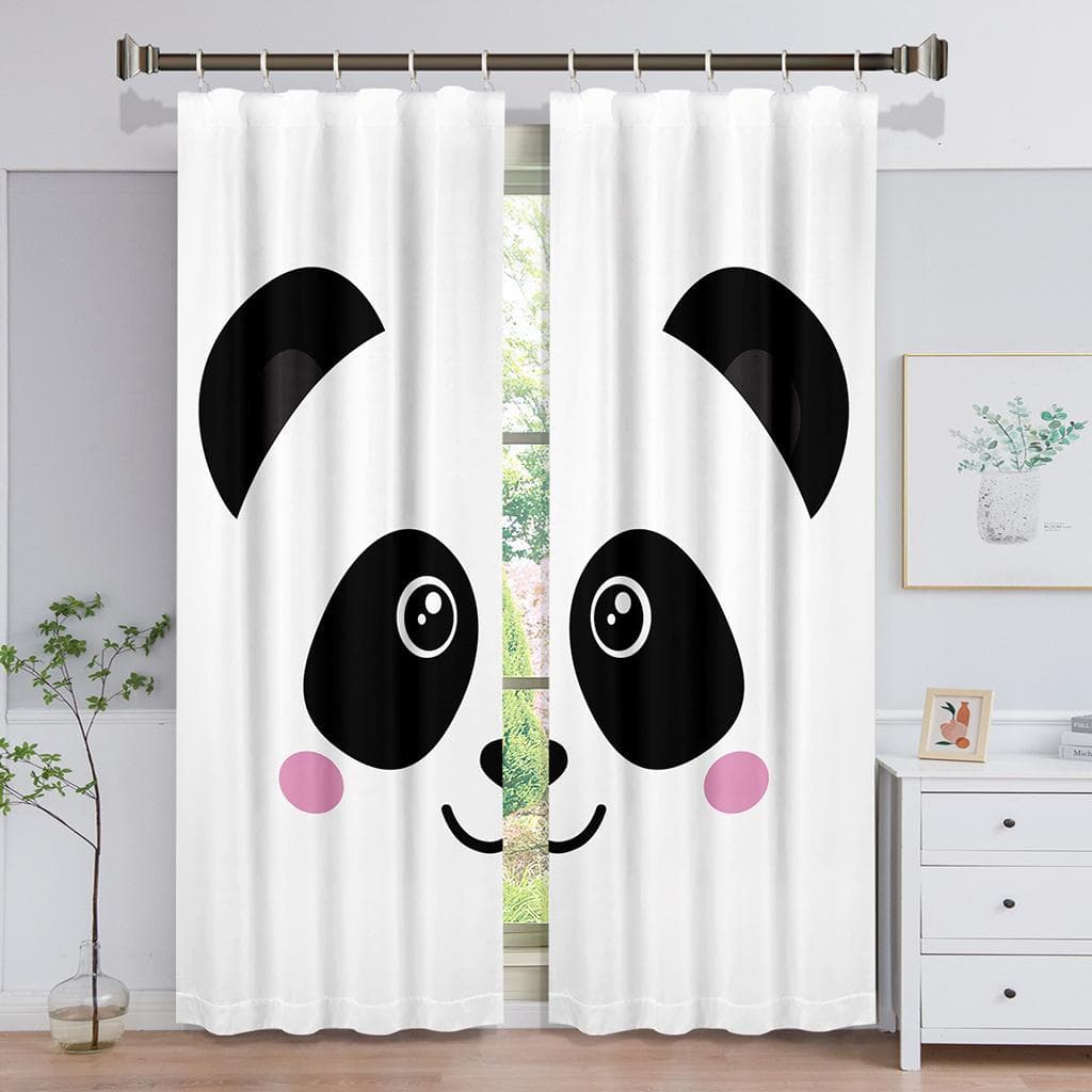 Bamboo Print Window Curtains, Little Cartoon Panda Bears on Exotic Jungle Plants Illustration, Curtain for Kitchen Bedroom 100W160H(CM)40x63in&Grommet Top
