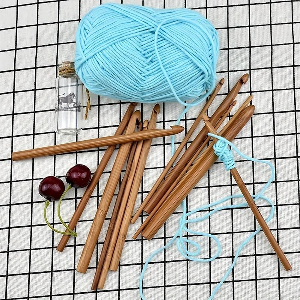 12/set of DIY Crochet Hook Set Bamboo Handle Crochet Tools Crafts 3mm-10mm L camel