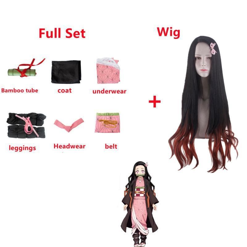 Anime Demon Slayer Kimetsu No Yaiba Kamado Nezuko Kimono Cosplay Costume Clothes Full Set-XXL pink