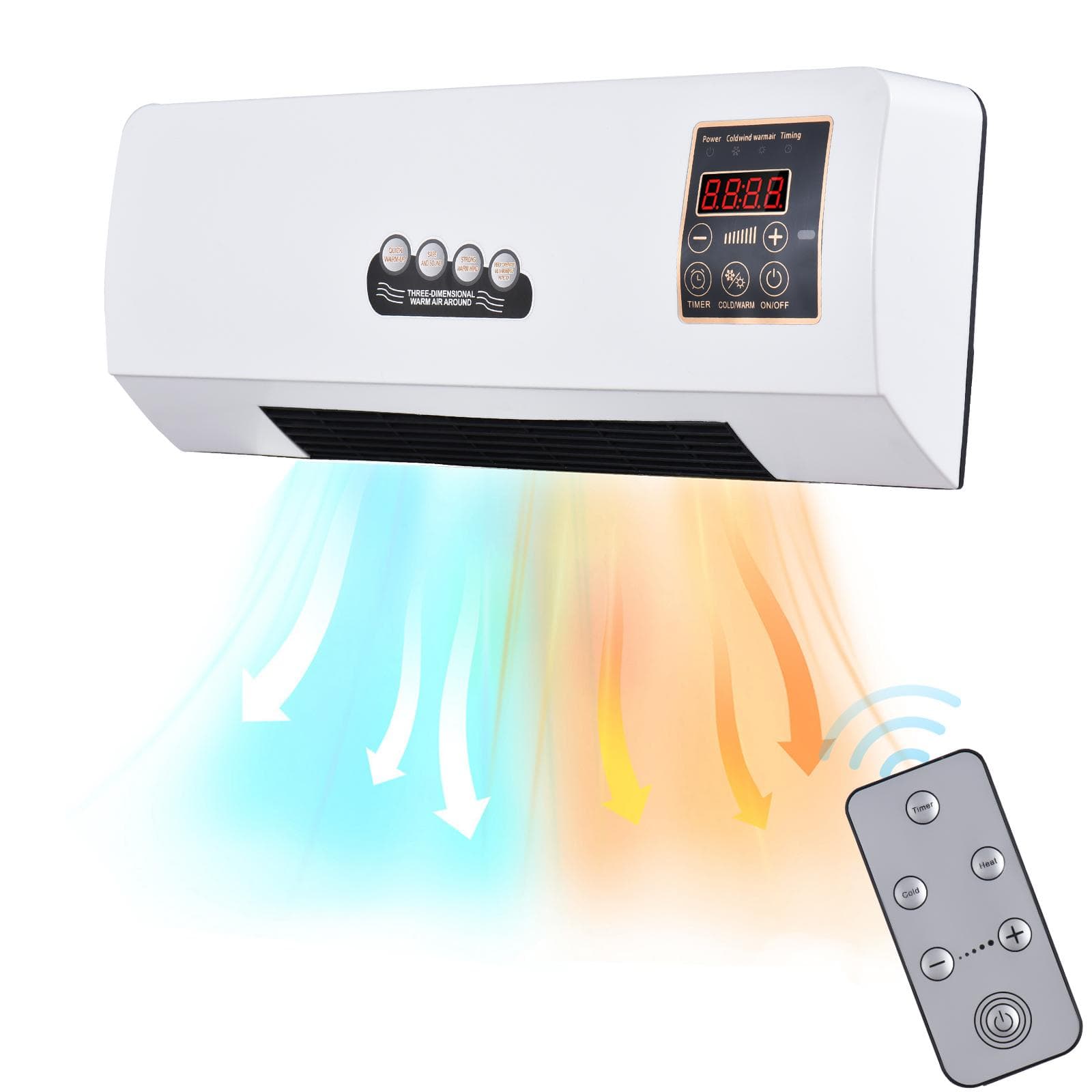 Heater and Fan Combo 1800W 2-in-1 Timing Function Dual Use Wall Mounted Electric Fan and Space Heater with Remote Control EU white