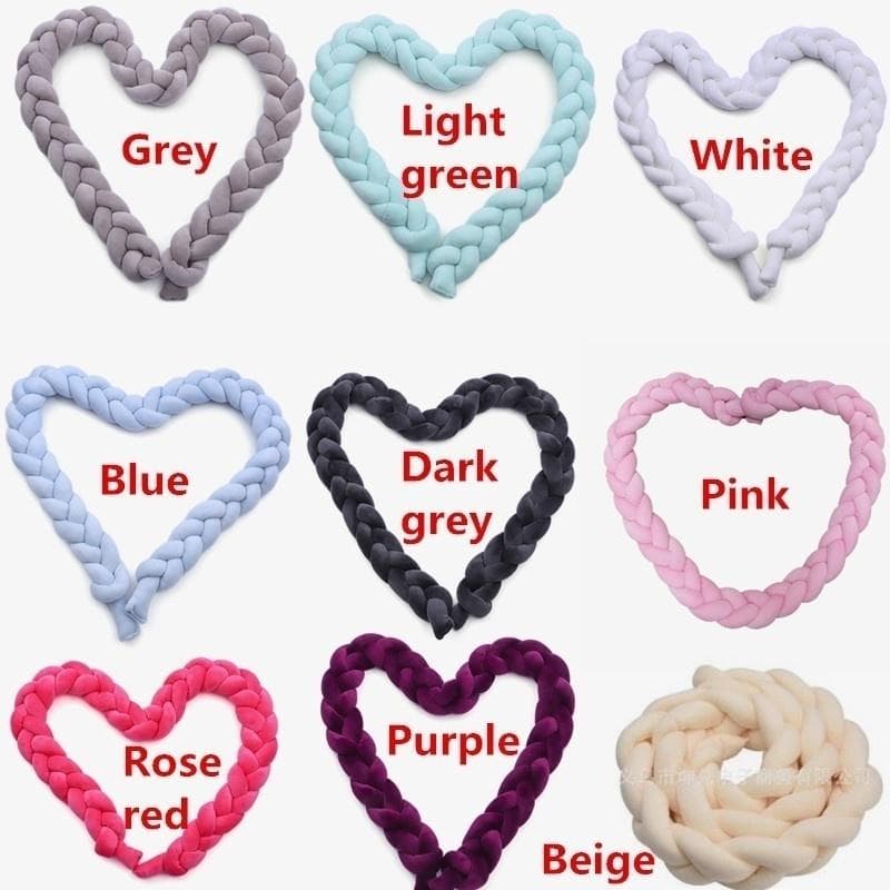 Super Thick & Soft Baby Crib Weave Colored Strip Knot Pillow Baby Bedding Home Decorative Braided Crib Bumper Baby Sleeping Protection Cushion 1m white/grey