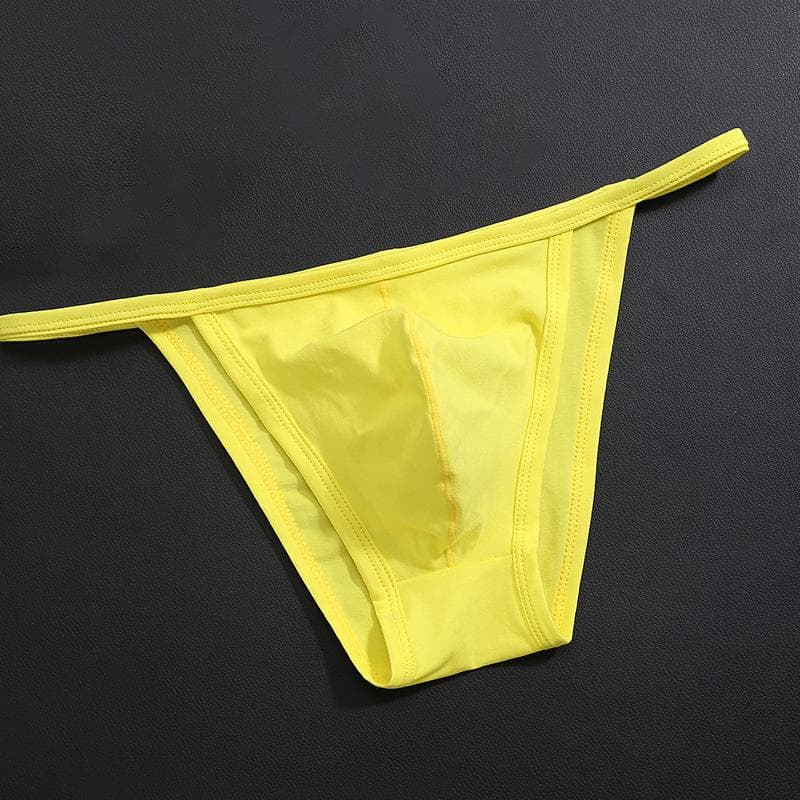 Men Sexy Solid Color Low-Rise Thong Briefs Solid Color Breathable Underwear L yellow