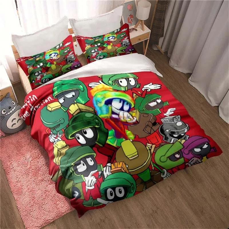 3D Print Game Marvin the Martian Cartoon Bedding Set Double Twin King Duvet Cover Comforter Pillowcase Boys Girls Adults Bedroom EU Twin 135x200cm