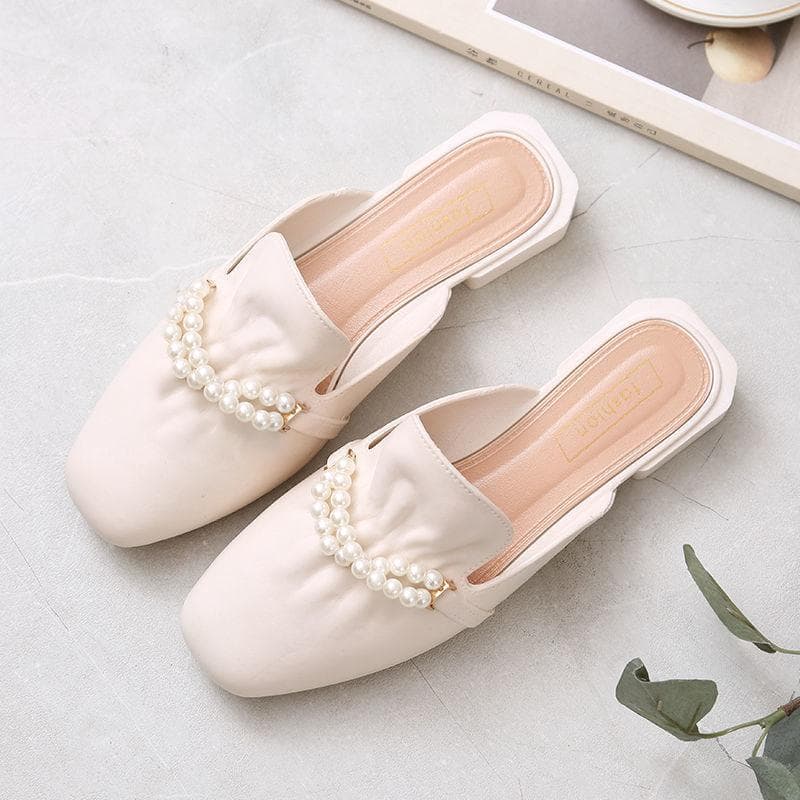 Summer Sandals and Slippers Women's Casual Sandals Slip on Outerwear Korean Version of Single Shoes Lazy Shoes Baotou Half Slippers Women 38 white