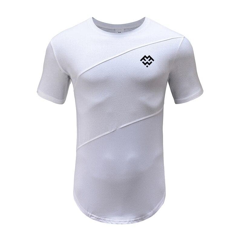 Muscleguys Summer Men's Tops Sports Casual Short-sleeve Fitness bodybuilding T-shirt Breathable Cotton&Mesh Training gym clothes youthful XXL white