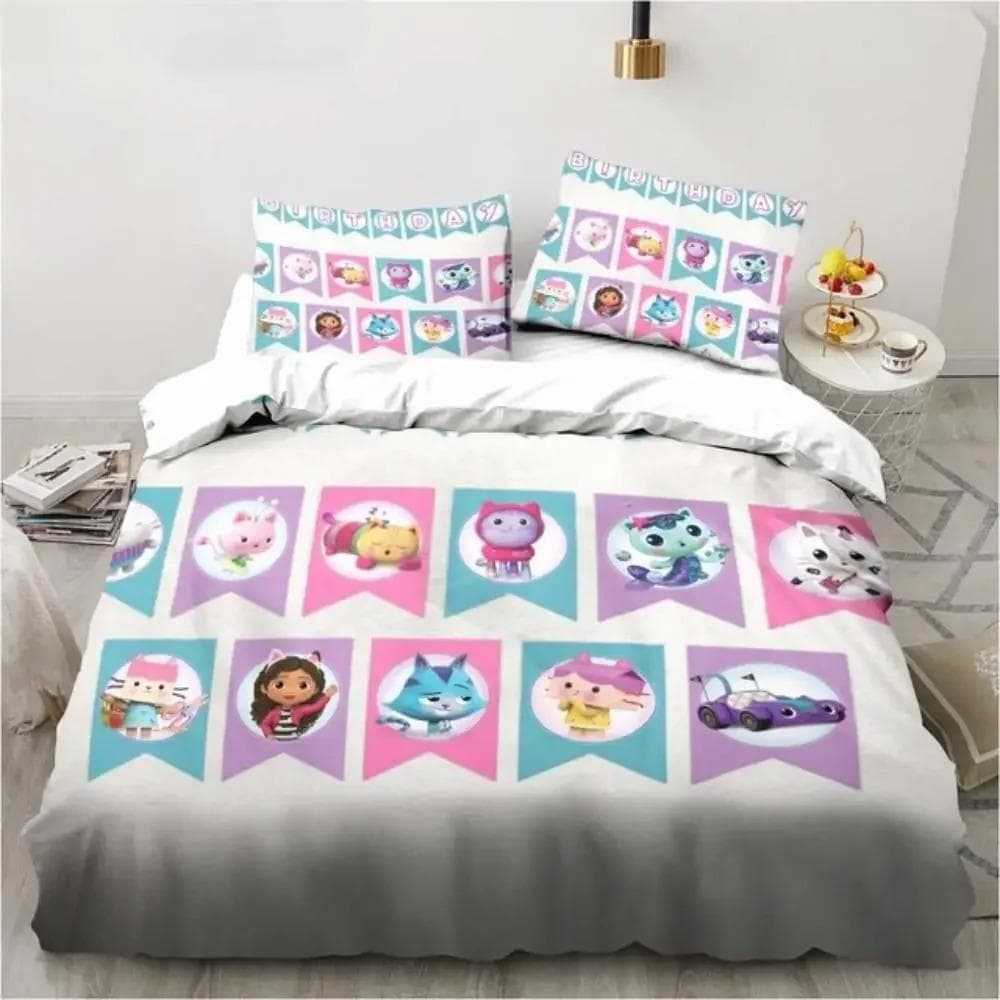 Gabby's Dollhouse Bedding Set Cartoon Pillowcases Quilt Cover For Girl Kids Gift Sing Twin Full Queen Cute Kawaii 3D Duvet Cover 70x133cm 2pcs
