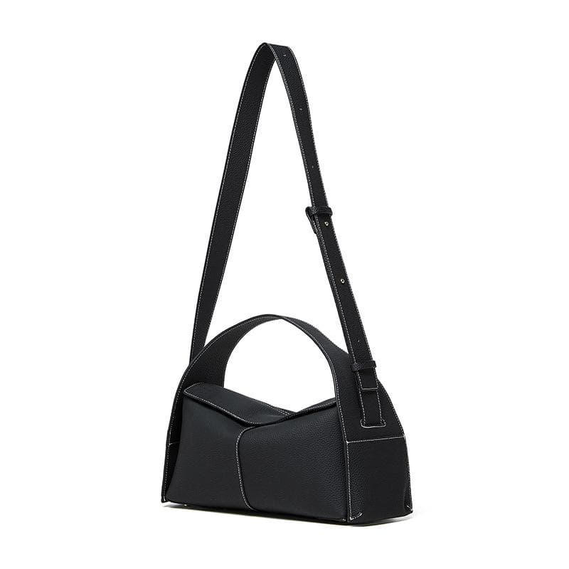 Spring Layer Leather Detachable Hand-held Cross-span Hanging Ear Series Eave Bag Single Shoulder Cross-body Leather Women's Bag 28*10*15 black