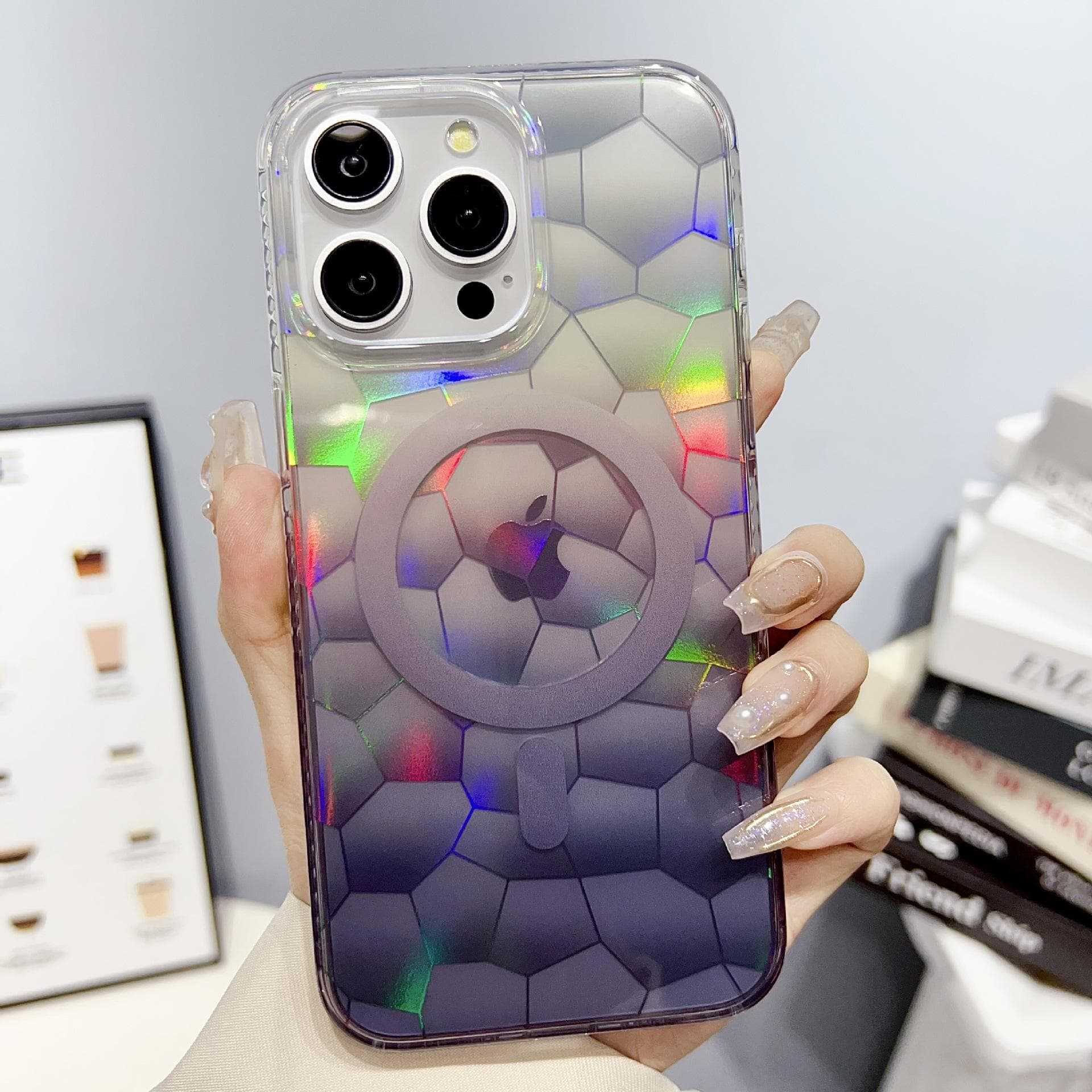 Applicable To IPhone15ProMax Magnetic Laser Gradient Apple 15 Colorful 14 Transparent 13 Water Cube Phone Case iPhone 12 Pro/12 black