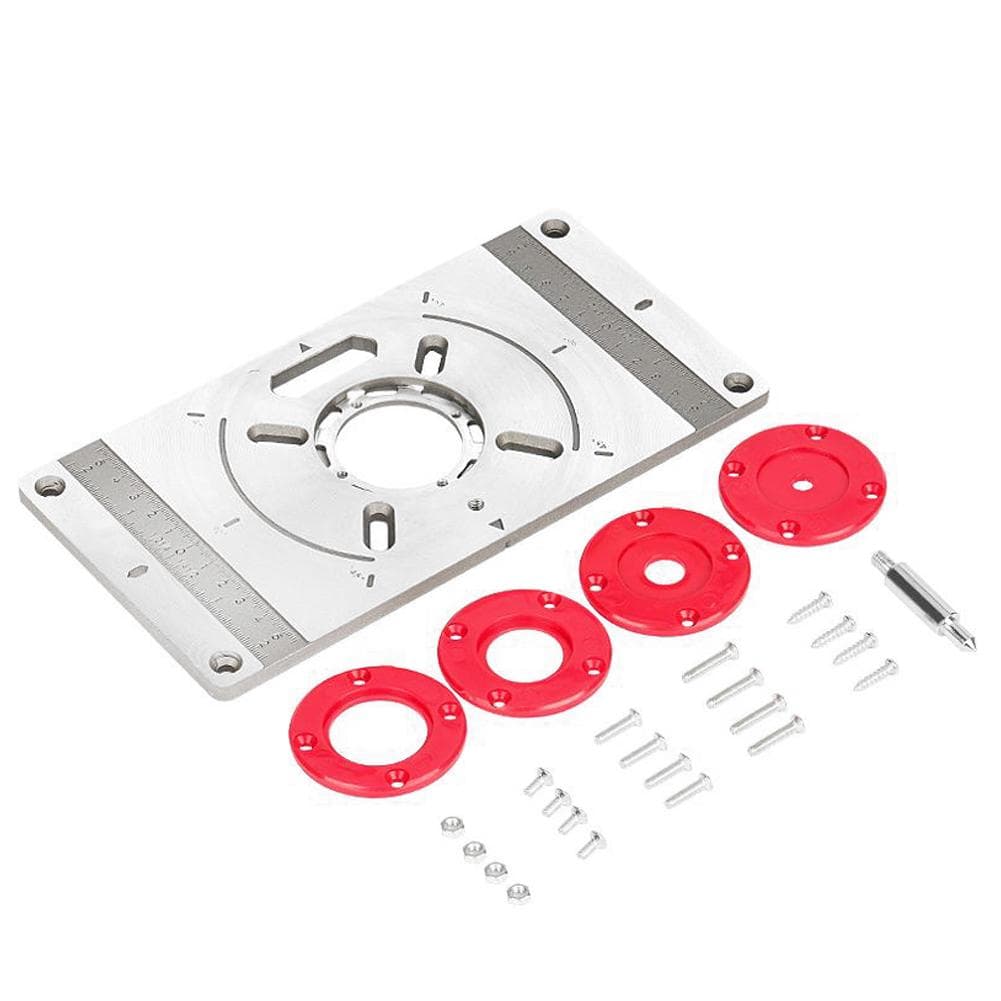 Aluminum Alloy Router Table Insert Plate Trimming Machine Engraving Tool Flip Board with 4 Rings red