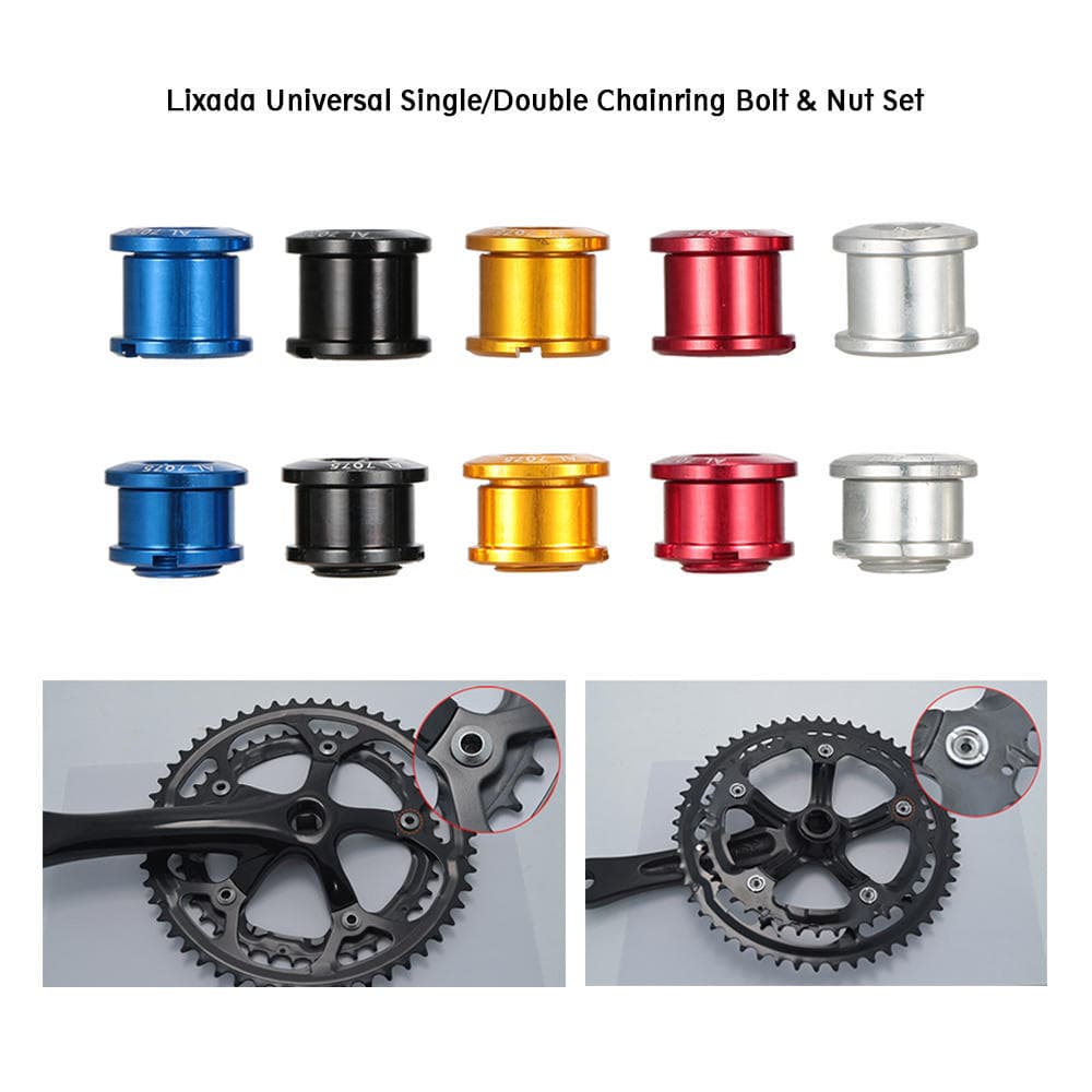 Lixada 5Pcs Chainwheel Bolts Crankset Single/Double Chainring Bolts & Nuts Kit Double Chainring black