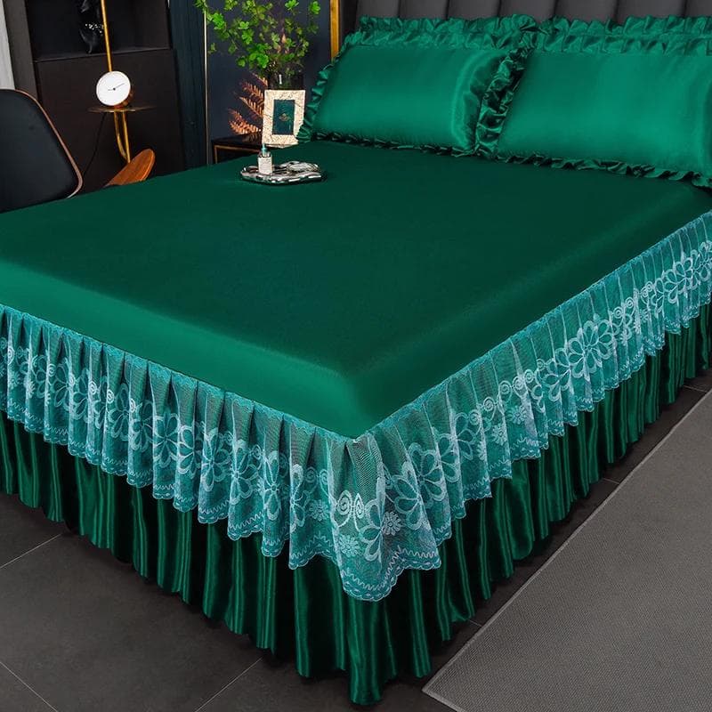 Korean version lace solid color bed skirt three piece set, skin friendly double-layer bed cover, non slip bed cover 0.99x1.9m set