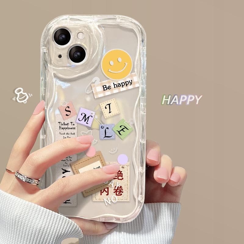 Smiley Face Suitable for Apple 15 Mobile Phone Case IPhone 16promax/13 Tag English 11/12 Transparent Silicone 14 iPhone 16 Plus